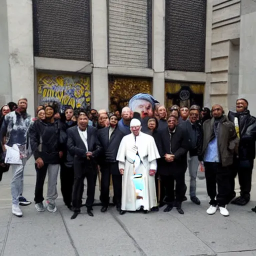 Image similar to pope Francis with wu tang clan album cover streets ny