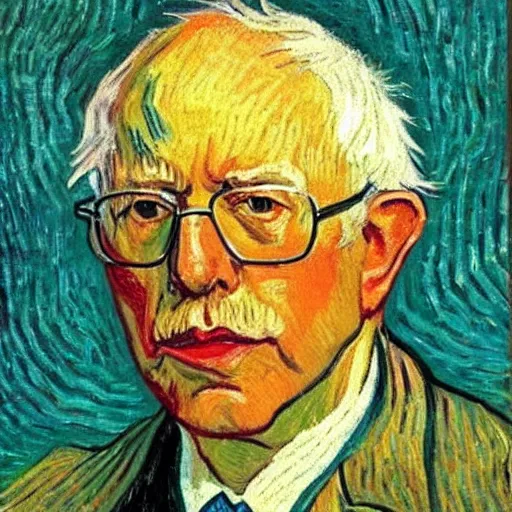 Image similar to portrait of bernie sanders in the style of van gogh.