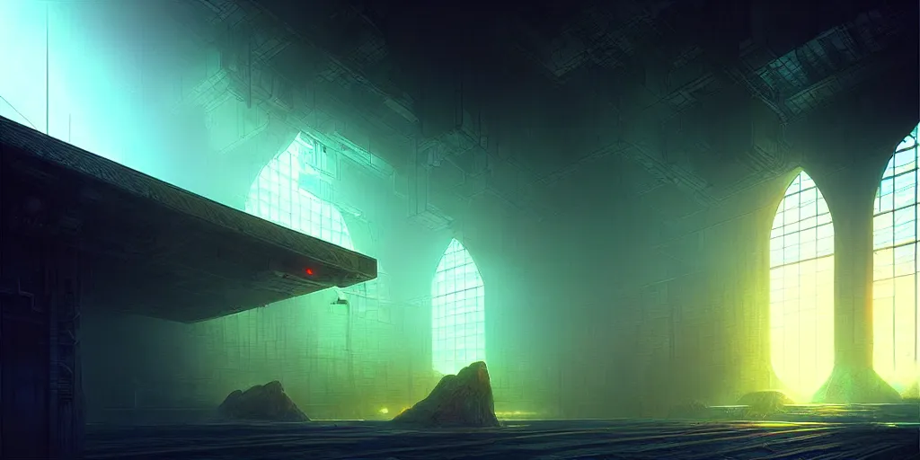 Image similar to “A photo of God awakens from machine, dystopian, moody, volumetric light, Art Station, unreal engine, by Marc Simonetti”