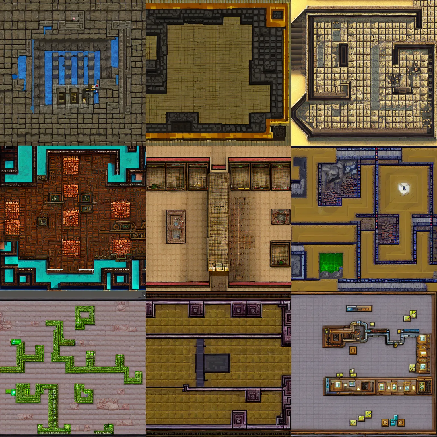 Prompt: dungeon interior detailed level design, top - down