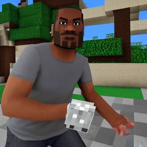 Image similar to Michael from gta 5 playing minecraft