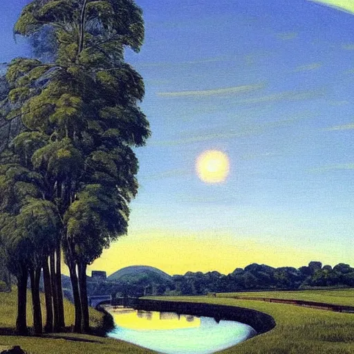 Image similar to a beautiful painting of Columbus Ohio Scioto river by Rockwell Kent