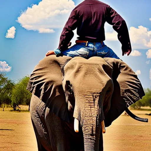 Prompt: photo of a cowboy atop his elephant steed, 8K