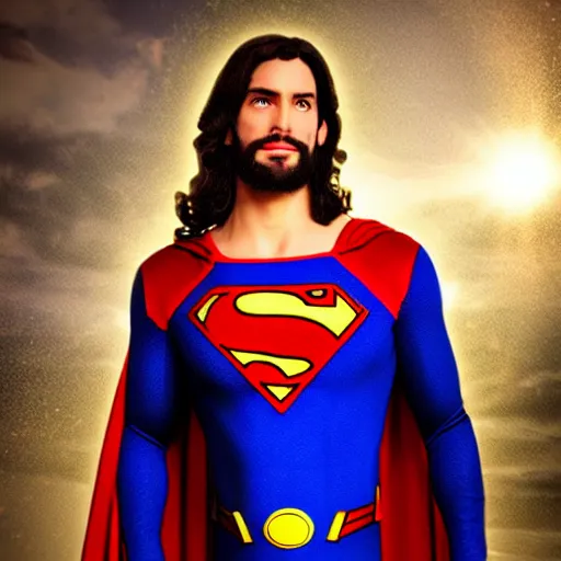 Prompt: jesus as superman, award-winning photo, very detailed, very realistic, beautiful lighting
