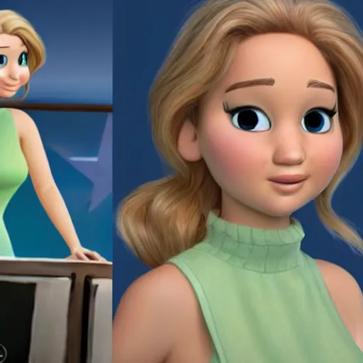 Prompt: Jennifer Lawrence as a Disney pixar character