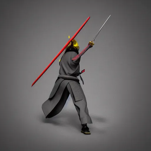 Image similar to bird with samurai sword, 3d render,