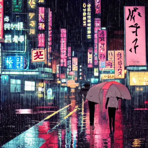 Image similar to sad night in neo - tokyo, rain