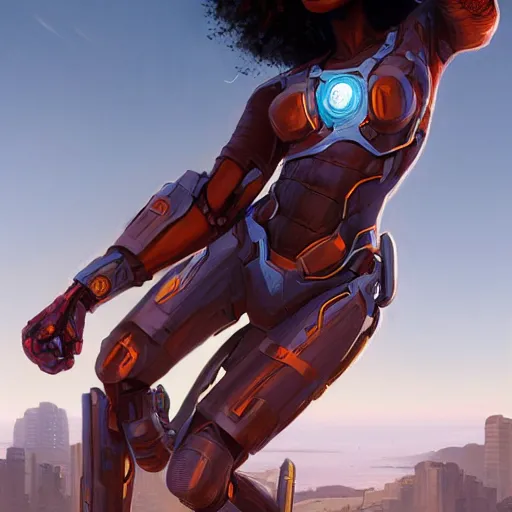 Prompt: highly detailed an african american woman in with the ironman random suit from the future gta v, stephen bliss, unreal engine, fantasy art by greg rutkowski, loish, rhads, ferdinand knab, makoto shinkai and lois van baarle, ilya kuvshinov, rossdraws, tom bagshaw, global illumination, radiant light, detailed and intricate environment