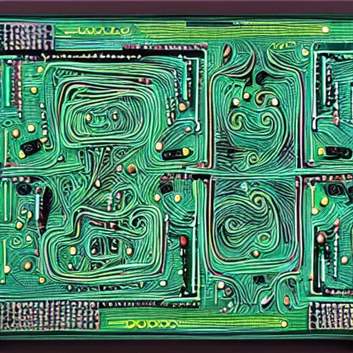 Prompt: circuit board, picasso style