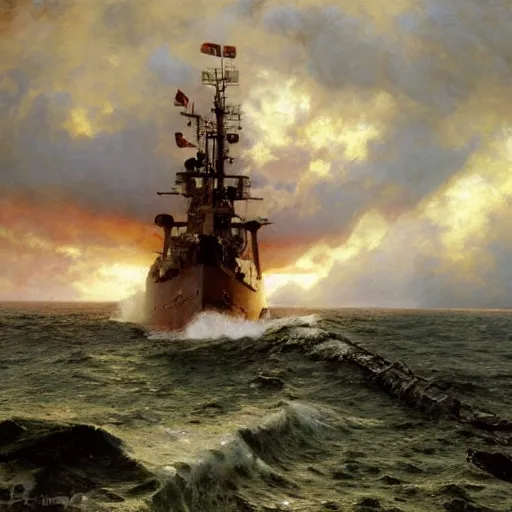 Prompt: detailed cinematic wide shot of swedish sea captain back view seeing his world war 2 battle ship attacking denmark, ultra realistic, spring light, painting by gaston bussiere, craig mullins, j. c. leyendecker