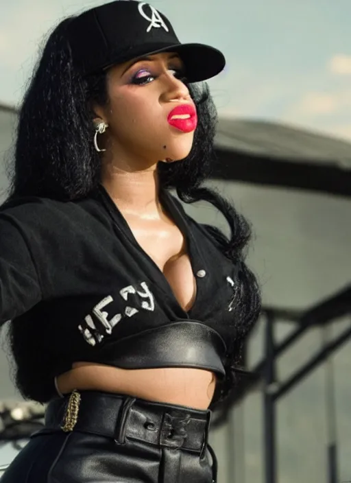 Prompt: film still of cardi b as eazy e in straight outta compton,