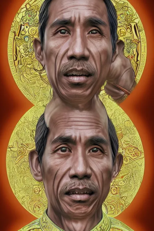 Image similar to saint jokowi, realistic, sketch and art by jacqueline e, color by bo feng lin