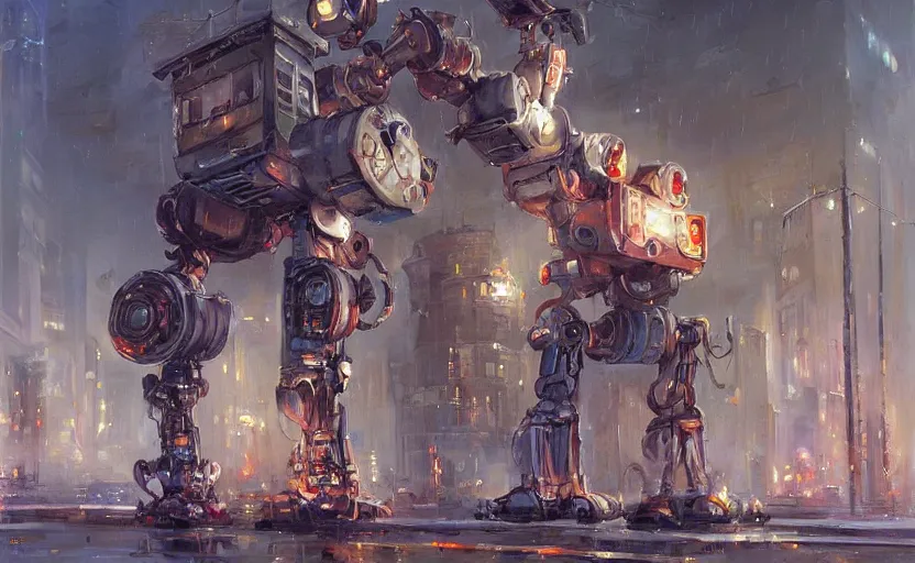 Image similar to Alchemy mech robot gloomy city. By Konstantin Razumov, highly detailded