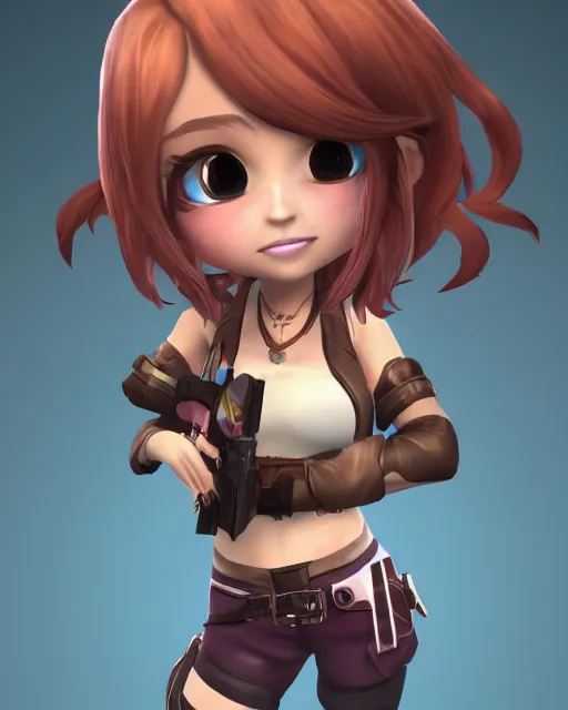 Prompt: katelynn mini cute style, highly detailed, rendered, ray - tracing, cgi animated, 3 d demo reel avatar, style of maple story, maple story gun girl, katelynn from league of legends chibi, perfect eyes, realistic human eyes