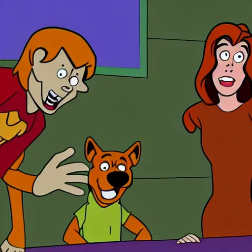 Prompt: Scooby-Doo meeting a werewolf,