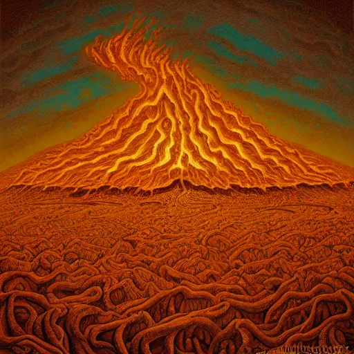 Image similar to Burning hellscape. Highly Detailed. Masterpiece. By Jeffrey Smith