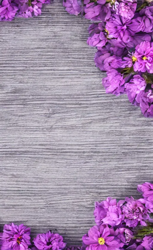Prompt: soft purple flowers on light colored, vertical rustic boards, background, backdrop