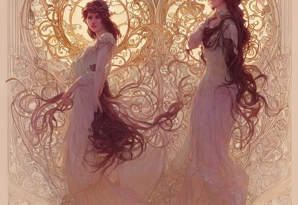 Image similar to love, highly detailed, very intricate, art nouveau, gold filigree, romantic storybook fantasy, soft cinematic lighting, award - winning, disney concept art watercolor illustration by mandy jurgens and alphonse mucha and alena aenami, pastel color palette, featured on artstation