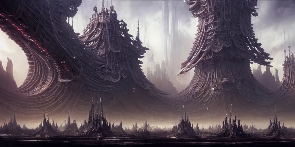 Prompt: a beautiful and insanely detailed matte painting of an advanced sprawling futuristic warrior civilization with surreal architecture designed by akihiko yoshida!, whimsical!!, epic scale, intricate details, sense of awe, elite, fantasy realism, complex layered composition!!