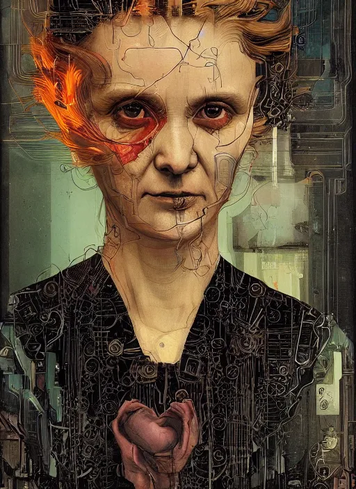 Image similar to marie curie, eun emerging from renaissance italy into a cyberpunk mutiversal realm by conrad roset, nicola samuri, dino valls, m. w. kaluta, jakub rebelka, rule of thirds, seductive look, beautiful