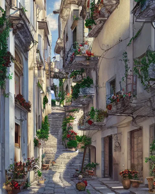 Image similar to conversano, apulia by yoshitaka amano 4 k hyper detailed trending on artstation