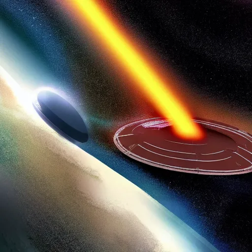 Prompt: spaceship ufo enters a blackhole, sci-fi art