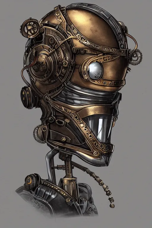 Image similar to steampunk helmet fantasy art mask robot ninja stylized digital illustration sharp focus, elegant intricate digital painting artstation concept art global illumination ray tracing advanced technology chaykin howard and campionpascale and cooke darwyn and davis jack