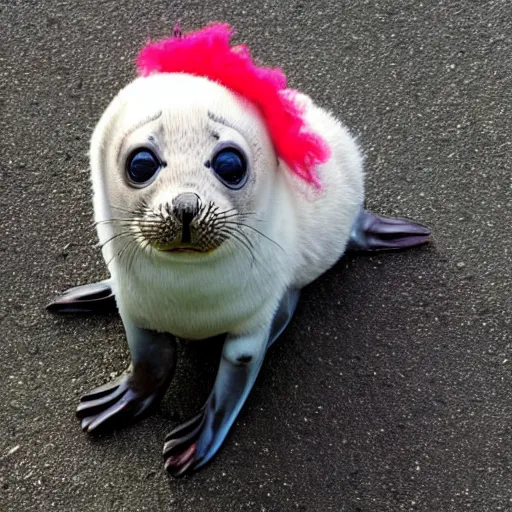 Image similar to seal pup with the face of a clown