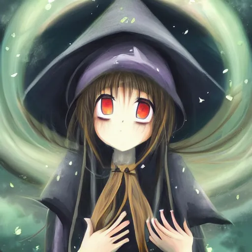 Image similar to a beautiful anime illustration of a witch with large wizard hat, featured on artstation, deviantart, conceptartworld, cgartist, vivid colors, airy theme