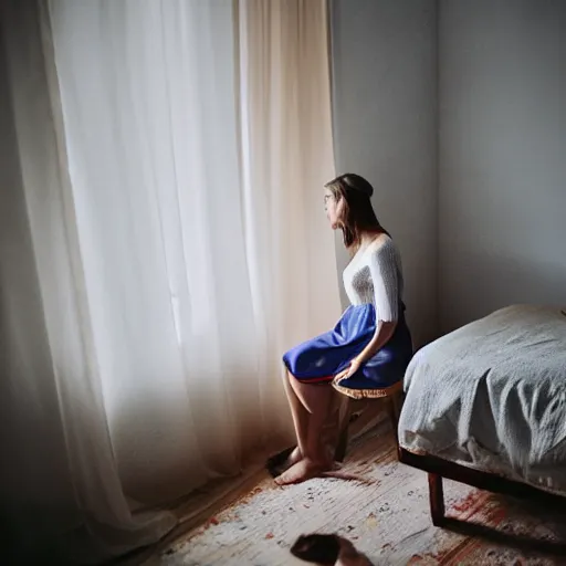 Prompt: A photo of a woman in her bedroom by Marat Safin