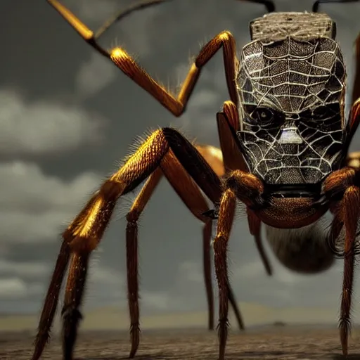 Image similar to walter white as a hideous spider, horror, photorealistic,, features intricate detail, epic composition and the style of unreal engine.