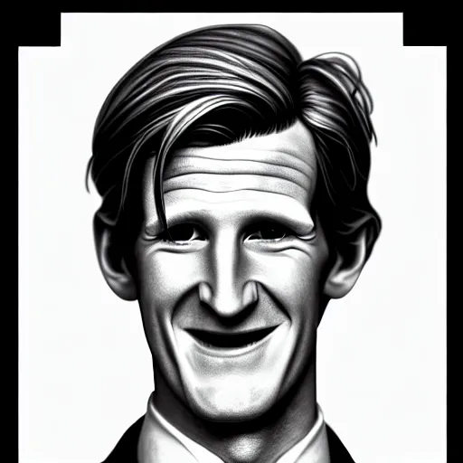 Image similar to beautiful lifelike award winning pencil illustration of the 1 1 th doctor matt smith smiling, whole body cinematic atmospheric, highly detailed, beautiful and realistic