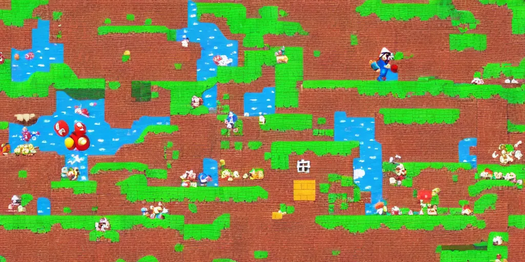 Prompt: an entire landscape made out of nothing but Mario