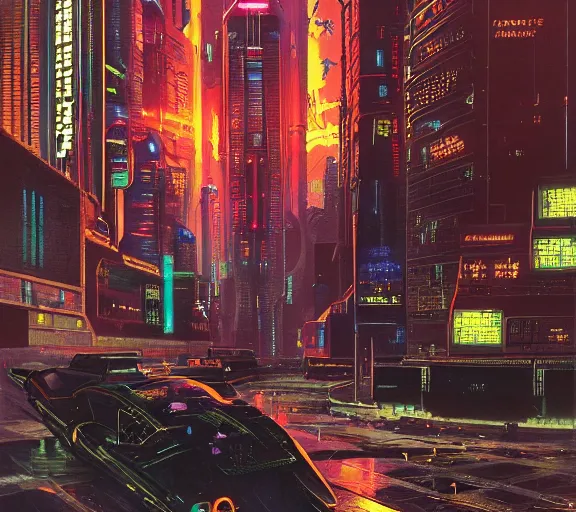 Image similar to a portrait of a cyberpunk epic Friday night firefight, Night City, cyberpunk 2077, very very coherent painting, 1979 OMNI Magazine Cover, street level neo-Tokyo in Cyberpunk 2045 style by Vincent Di Fate by mark arian by artgerm in the style of Dore, 4k, 8k, HD, trending on artstation