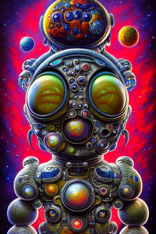 Image similar to hyper - maximalist overdetailed painting of an astronaut by naoto hattori. artstation. deviantart. cgsociety. inspired by beastwreckstuff and jimbo phillips. fantasy infused lowbrow style. hyperdetailed high resolution render by binx. ly in discodiffusion. dreamlike polished render by machine. delusions. sharp focus.