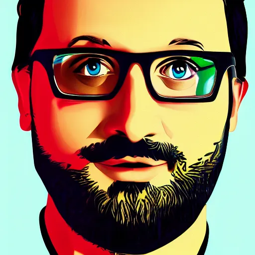 Image similar to michael stevens portrait, vaporwave, digital art