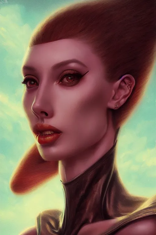 Image similar to portrait of an elegant alien lizard woman queen, straight on portrait, by artgerm, tom bagshaw, gerald brom, vaporwave colors, lo - fi colors, vaporwave, lo - fi, moody vibe, goth vibe, 4 k, hd,