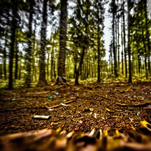 Image similar to pinhole camera forest scene extreme depth-of-field near and far