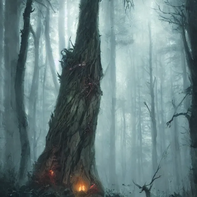 Prompt: a painting of a forest spirit by greg rutkowski, dark fantasy art, high detail, trending on artstation