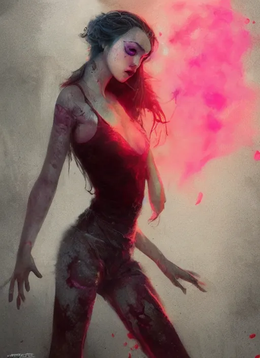 Image similar to shot of sinister girl with pouty aerochrome lips, fungal, adorable, expressive eyes, playful pose of a dancer, greg rutkowski, charlie bowater, yuumei, stephen gammell, unreal 5, daz, hyperrealistic, octane render, rpg portrait, dynamic lighting, fantasy art, beautiful face
