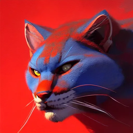 Image similar to big blue cat with red sable. turqoise background. painting by eddie mendoza, greg rutkowski