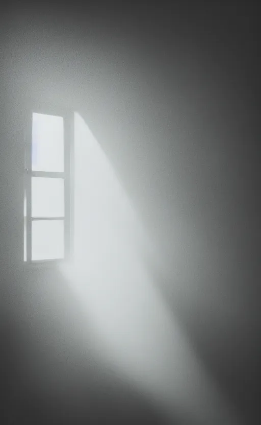 Image similar to dramatic photograph of light coming through a window in a dark room, volumetric fog