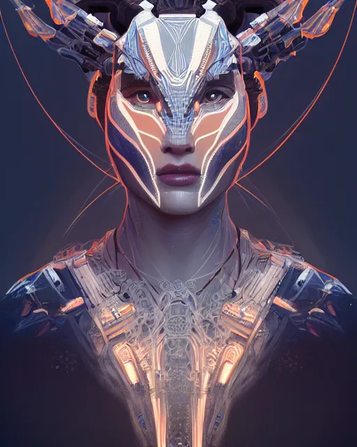 Prompt: symmetry!! portrait of a machine from horizon zero dawn, machine face, intricate, elegant, highly detailed, digital painting, artstation, concept art, smooth, sharp focus, illustration, art by artgerm and greg rutkowski and alphonse mucha, 8 k