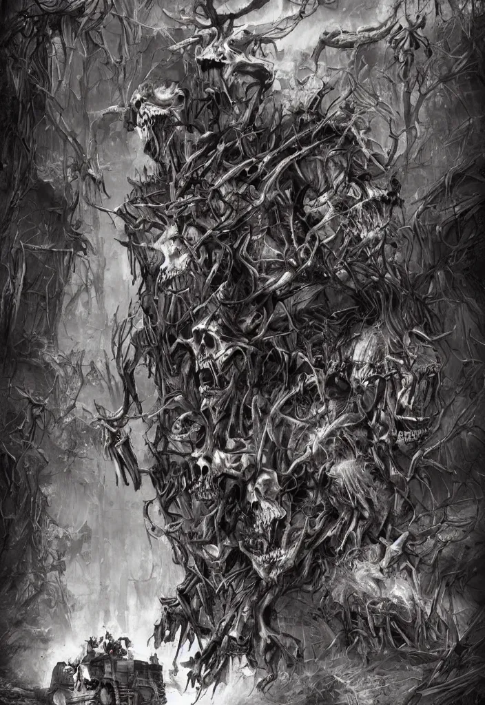 Image similar to Railroad of bones, trending on ArtStation