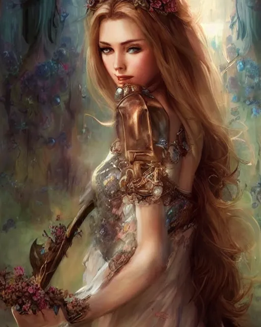 Image similar to a beautiful female fantasy portrait by Laura Sava