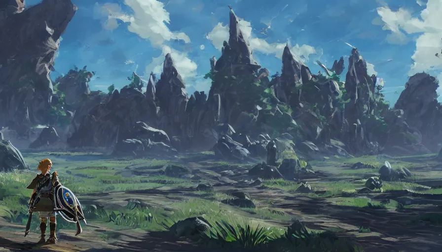 Prompt: breath of the wild elden ring beautiful landscape, concept art