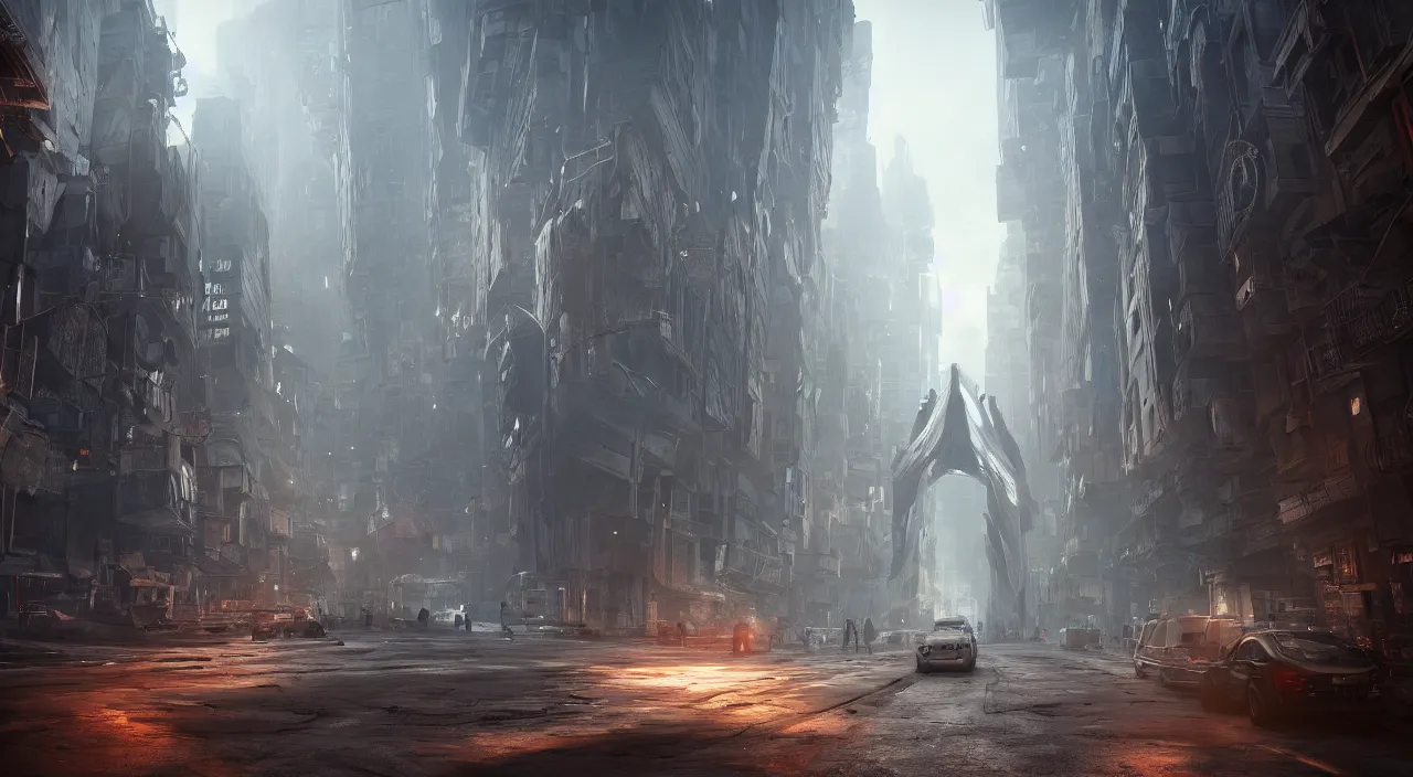Prompt: Portal to another dimension in a dystopian city. Cinematic, Award winning, ultra high resolution, intricate details, rendered with unreal engine, UHD 8K