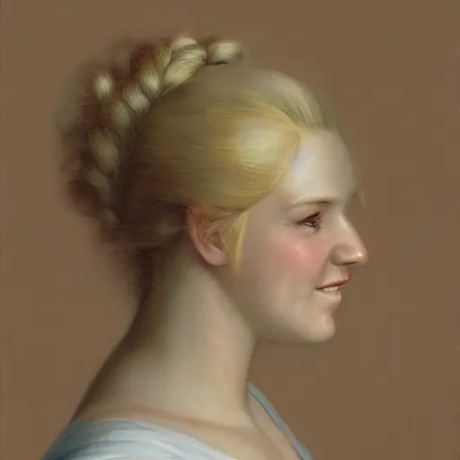 Image similar to a happy smiling loving blond beautiful pirate captain gazing into the horizon in the style of mary jane ansell.