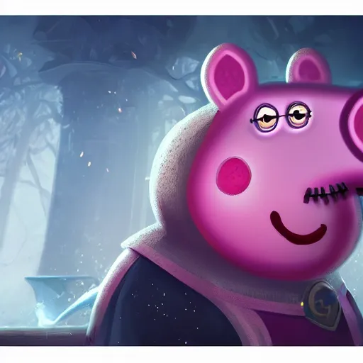 Image similar to Portrait of Peppa Pig, League of Legends amazing splashscreen artwork, splash art,natural light, elegant, intricate, fantasy, atmospheric lighting, by Greg rutkowski, league of legends splash art, hd wallpaper, ultra high details