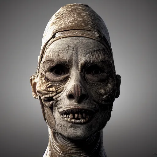 Image similar to robotic mummy, hyper realistic, highly detailed, cinematic lighting, octane render